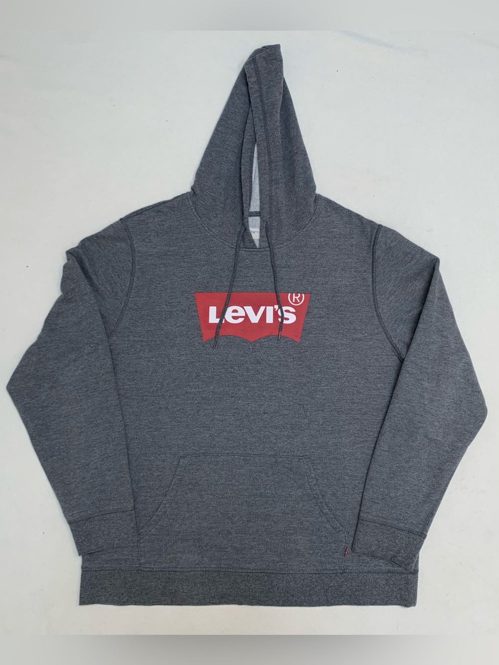 Levi's Men’s Gray Sweatshirt Red Batwing Logo Hoodie Sz L Athletic Pocket